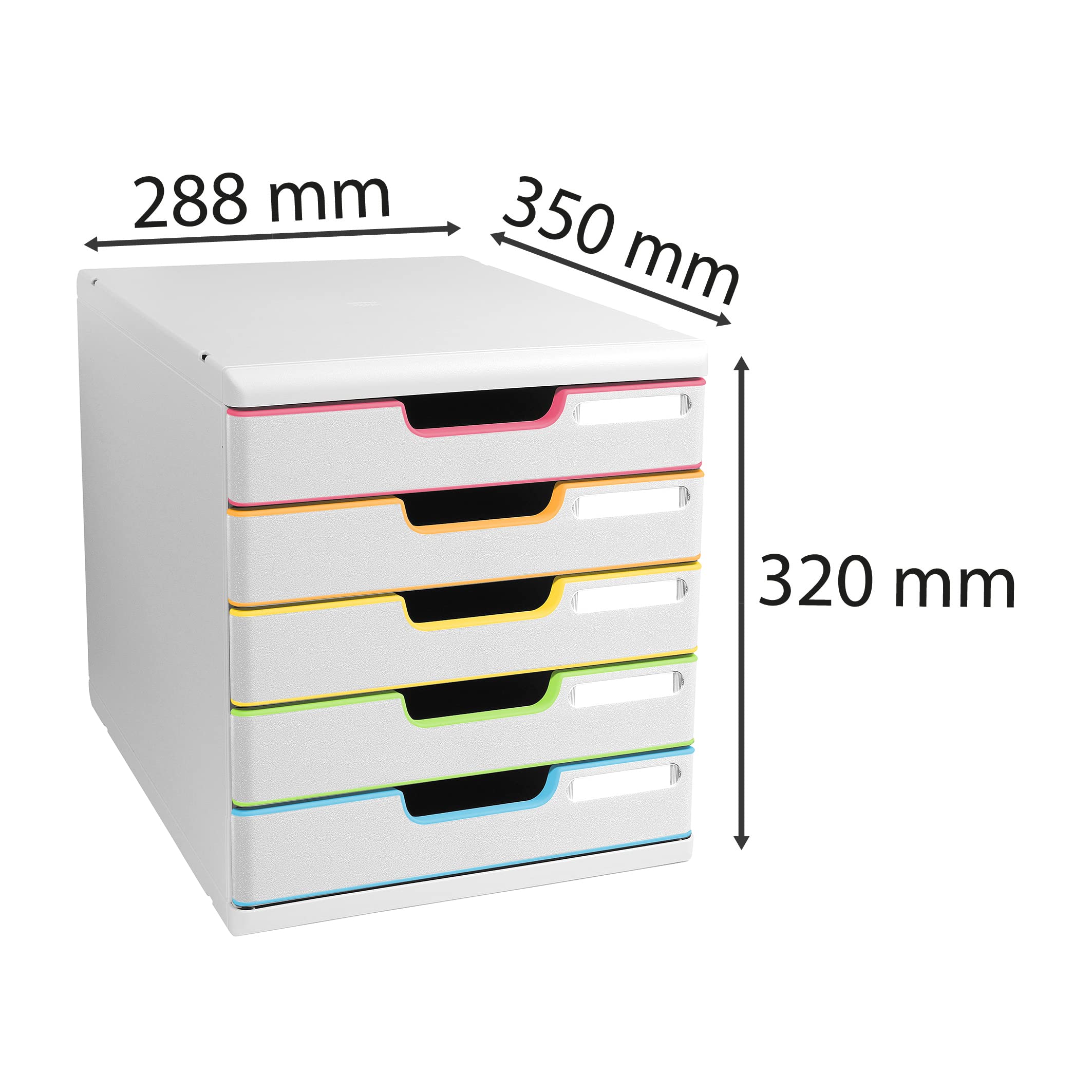 Exacompta - Rif. 301913D MODULO A4 - Cassetto con 5 cassetti chiusi per documenti A4+ - Dimensioni esterne: profondità 35 x larghezza 28,8 x altezza 32 - bianco/arlecchino/bianco