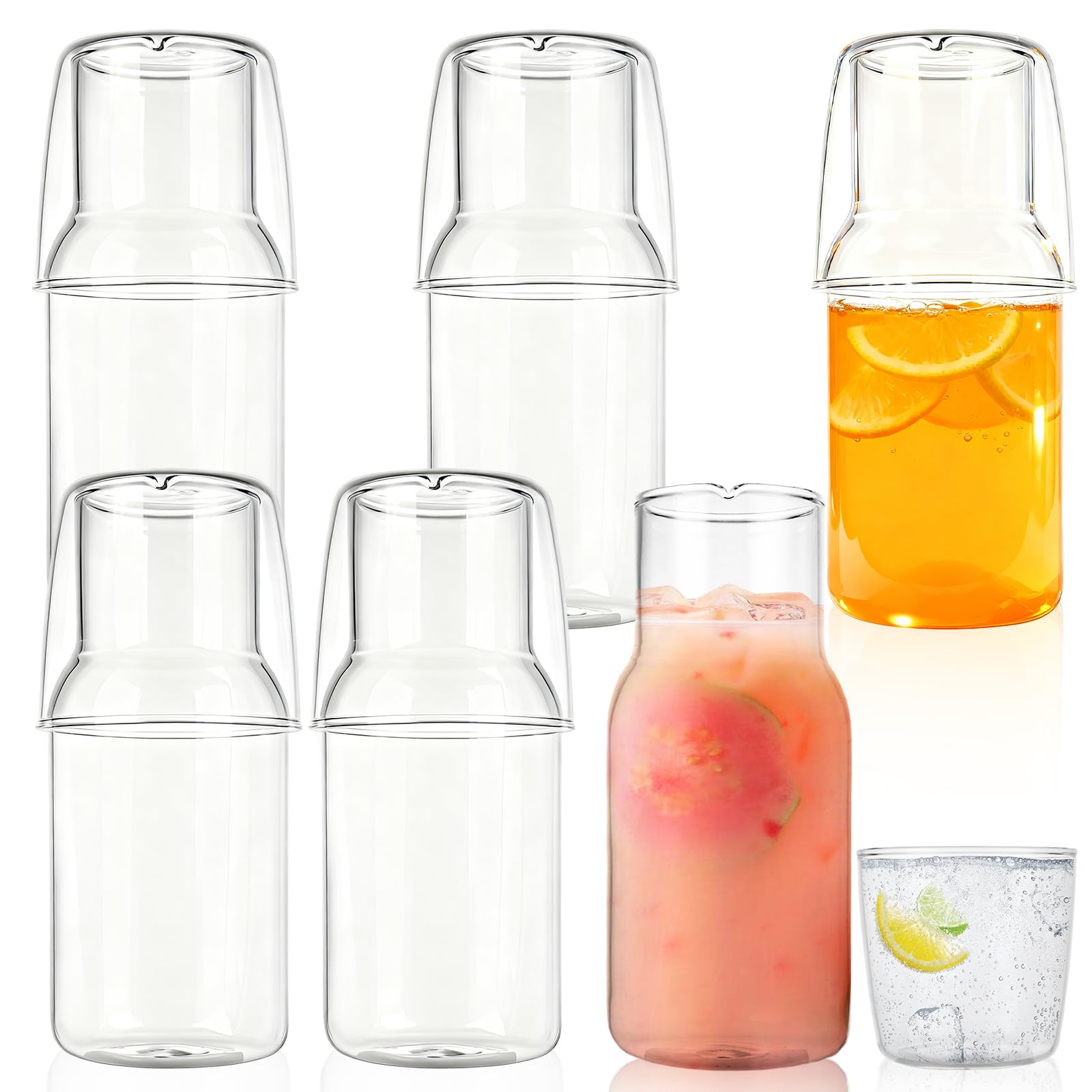 Set di 6 caraffe da comodino con bicchiere, caraffa da comodino in vetro trasparente da 550 ml e set di bicchieri, brocca per acqua succo, per comodino, cucina, camera da letto, bagno