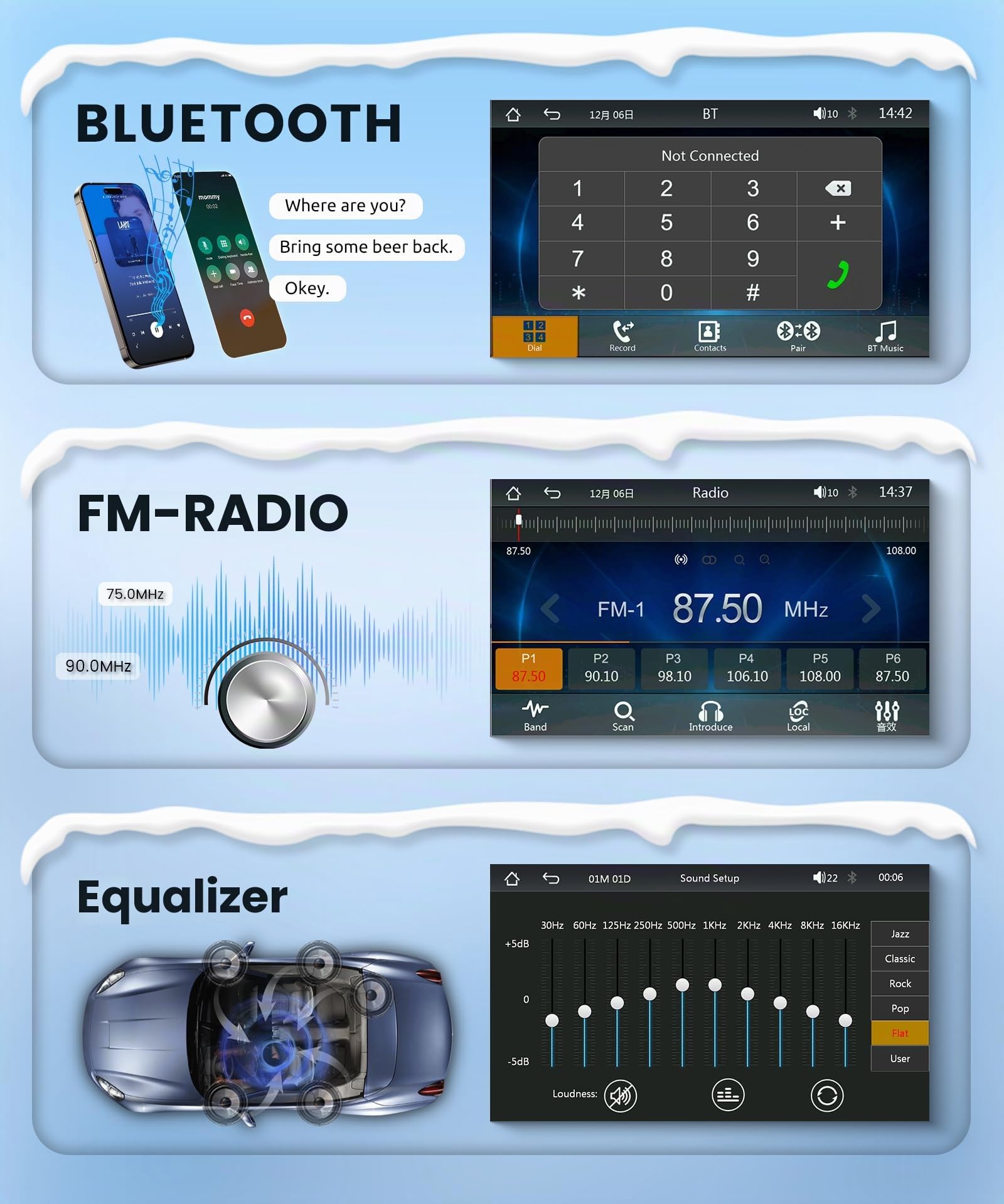 Rimoody Autoradio 1 Din mit Wireless Carplay Android Auto IOS/Android Mirror Link Bluetooth 5.2, 7 Zoll Touchscreen Autoradio Single Din mit FM Radio USB/EQ/AUX Lenkradsteuerung Rückfahrkamera