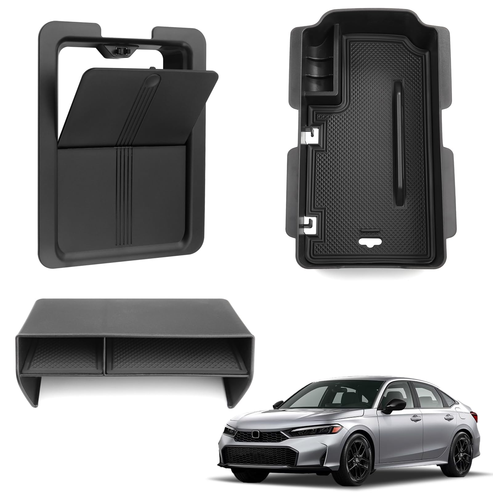 Thenice 3PCS Car Interior Organizers for Honda Civic 2022-2026 | Compatible with 11th Gen Civic Accessories Center Console Organize Armrest Box Tray Hidden Storage Compartment, 3PCS