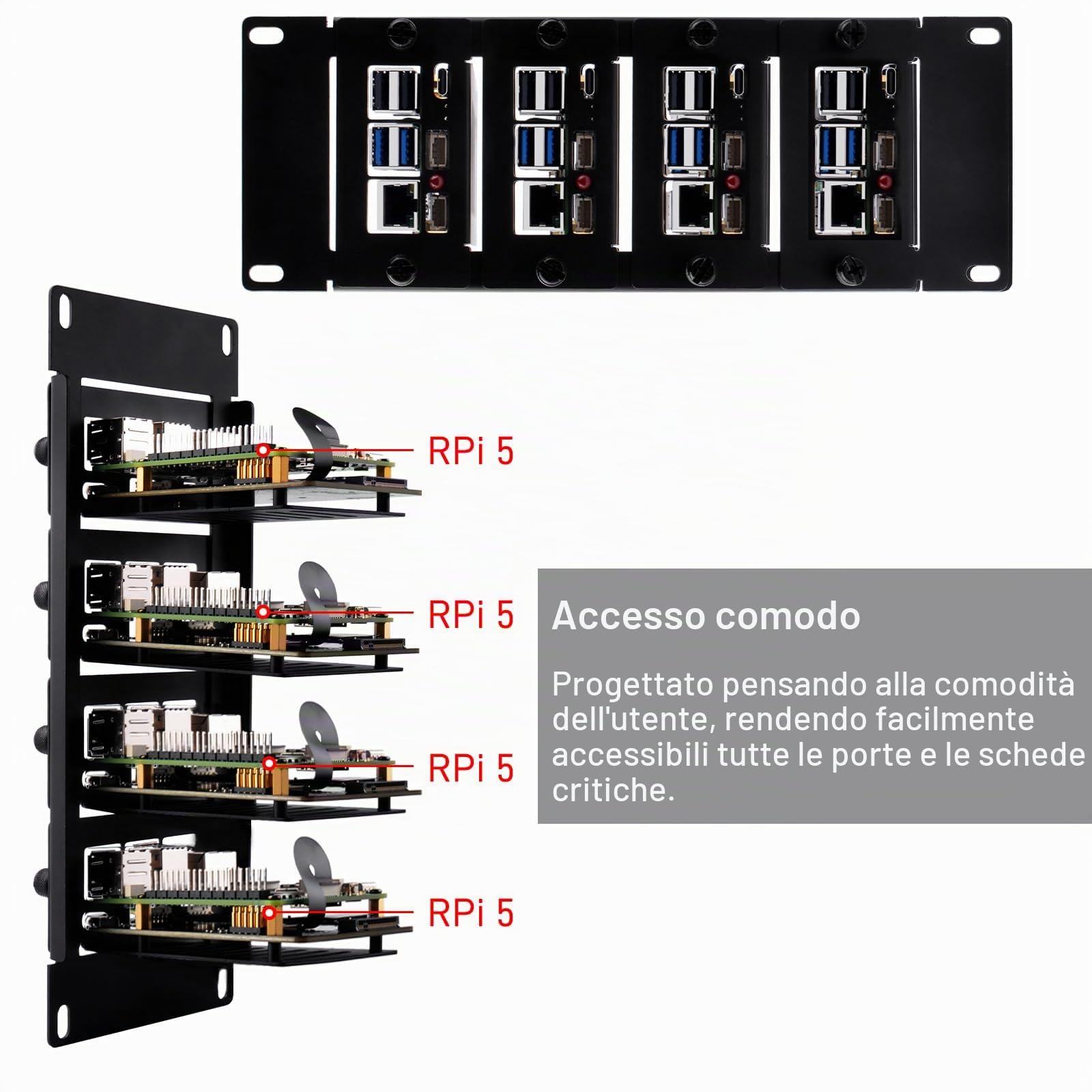 GeeekPi 10 pollici 2U Rackmount for Raspberry Pi 5, with 4PCS PCIe to M.2 NVMe SSD Adapters, Holds up to 4 Raspberry Pi 5 Boards, Compatible with DeskPi RackMate T1/T0/T2/10 inch Server Rack