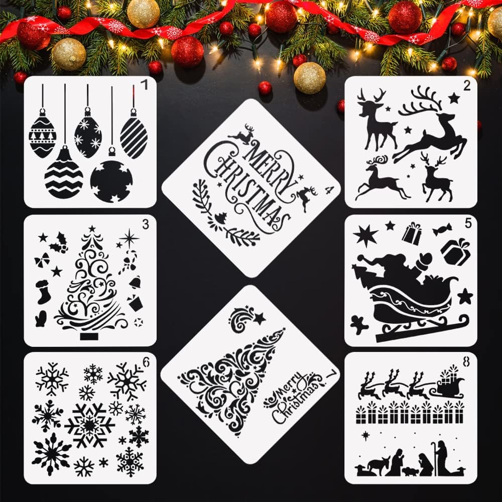 Lot De 8 Pochoirs De Noël - Pochoirs De Dessin - En Plastique