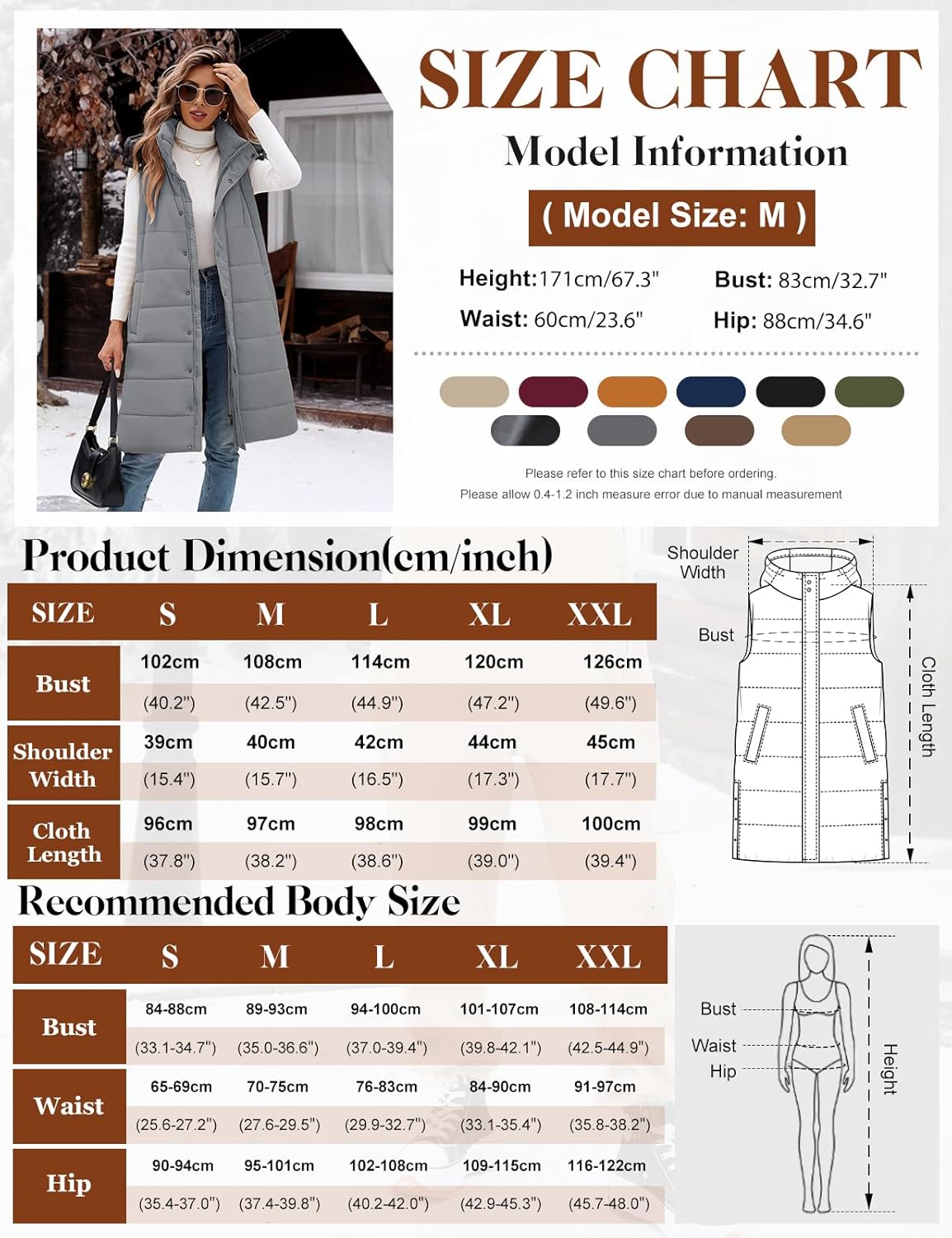 Yusongirl Long Puffer Vest Women Quilted Down Jackets Sleeveless Puffy Vest Zip Up Winter Coats Fall Outerwear - Image 6