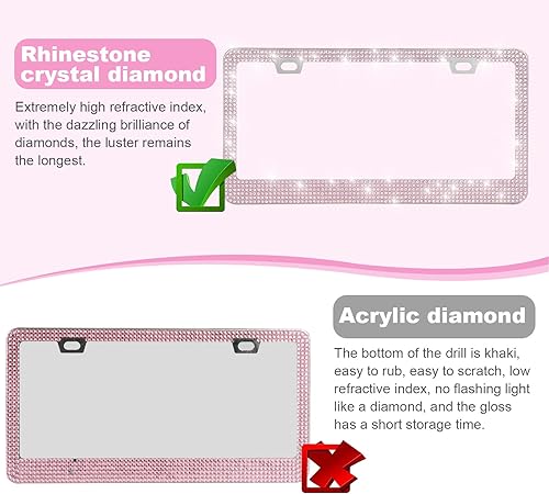 Vista 51 de Paquete de 2 marcos de matrícula brillantes para mujer, accesorios de automóvil con diamantes de imitación brillantes con tapas de cristal con Blanco