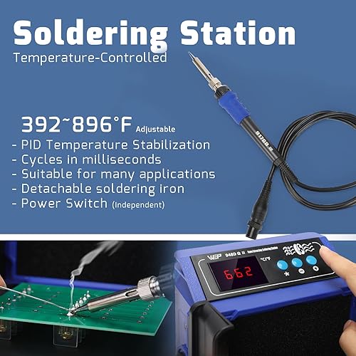 Miniatura 3 de WEP 948DQ-II - Estación de soldadura 2 en 1 con doble filtro, extractor de humo, ventilador de soldadura con control PID, , modo de suspensión,