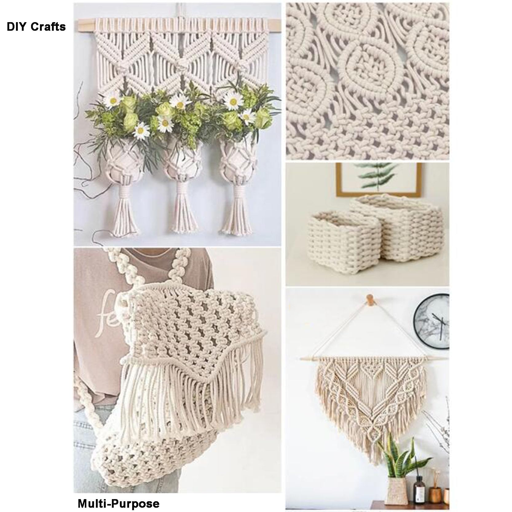 Baumwollschnurknäuel, elastische Kordel, Fadenperlenschnur, Makramee-Seil Beige 100 m, Makramee-Kordel mit Baumwollkern, gedrehtes dickes Baumwollseil, Mehrzweck-Terrassenseil for Makramee-Kunst, Fahn
