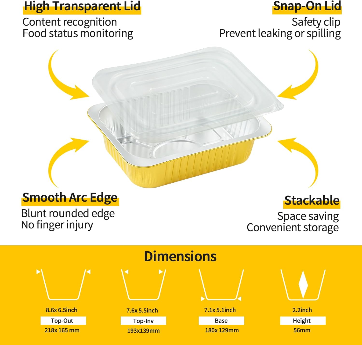 40 Pack 8.7"×6.6"×2.4" Aluminum Foil Pans with Lids Heavy Duty 3 LB Capacity Foil Food Containers with Lid, 50 Ounce Disposable Tin Foil Pans with Lids for Baking, Meal Prep, Freezer and Takeout