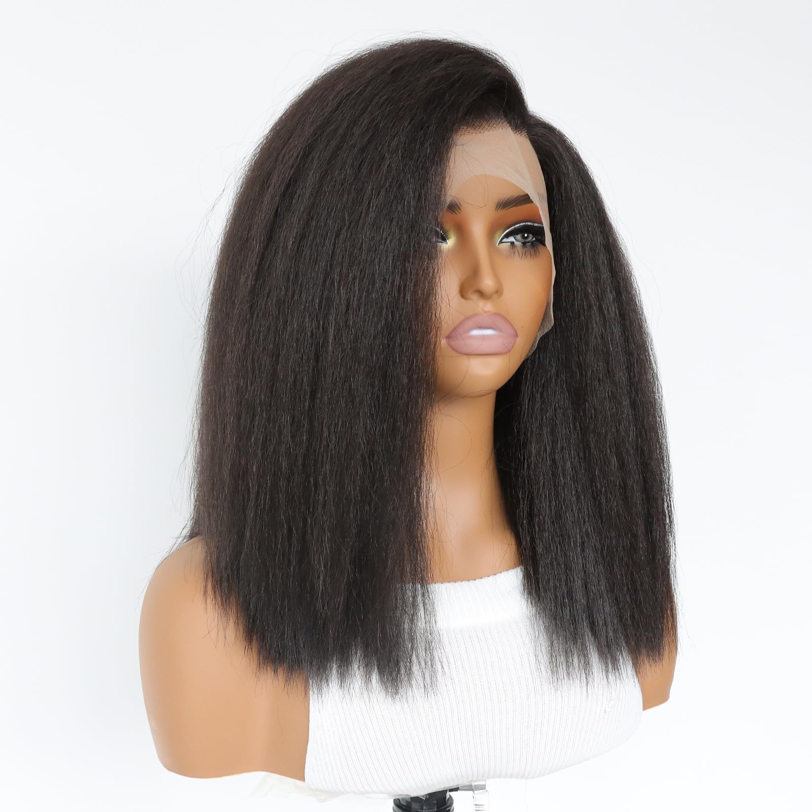 14 Inch Kinky Straight Human Hair Wig, 180% Density, Glueless Lace Front Amazon.com : MACA BAKA 14 Inch Short Kinky Straight Lace  main image 2