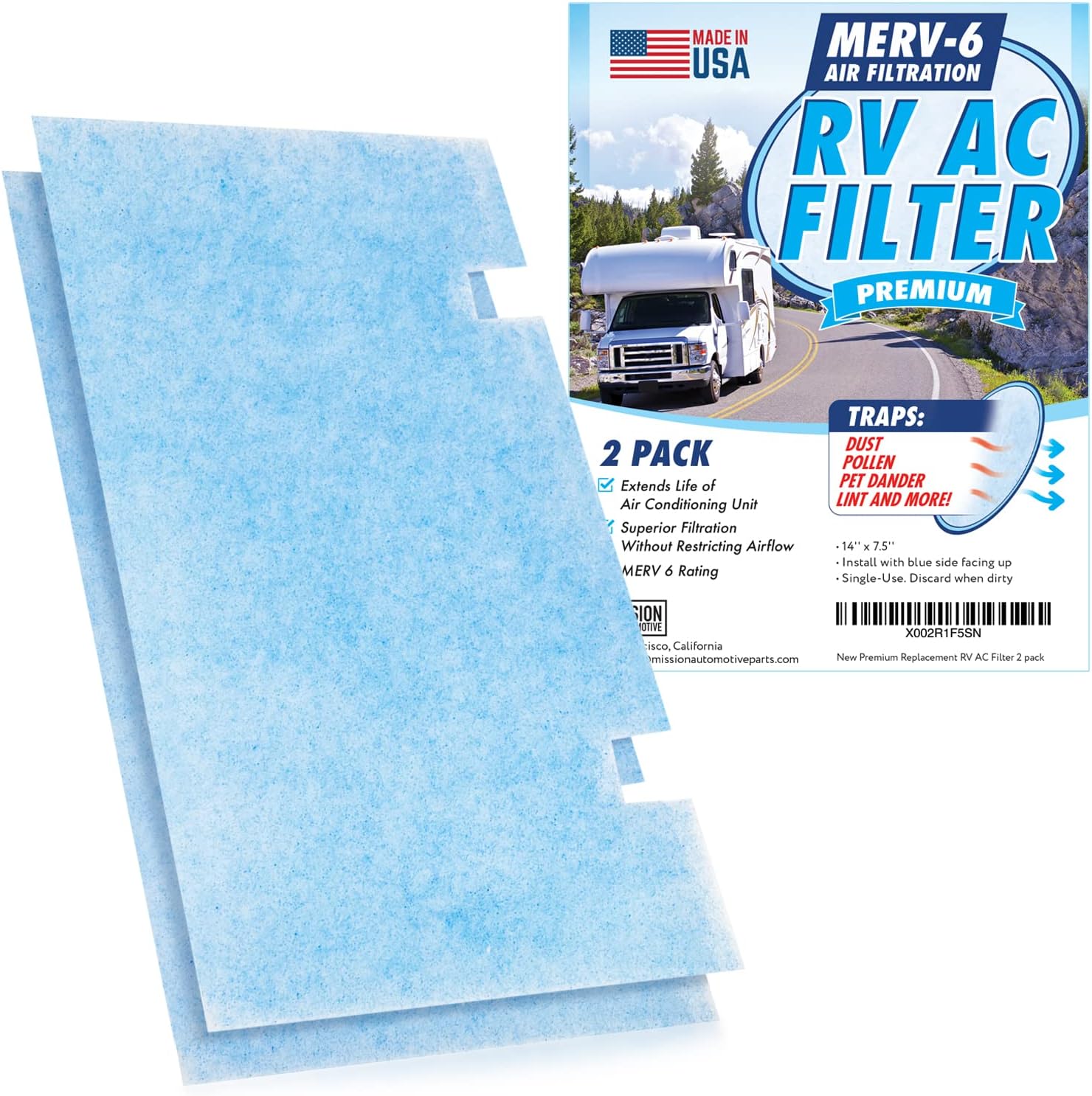 Mission Automotive 2Pack MERV 6 Rated RV AC Filter replacement for Dometic Duo