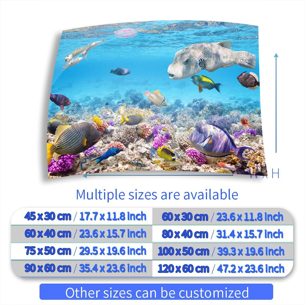 Aquarium Background Stickers - Coral Reef Pufferfish Self-Adhesive Fish Tank Reptile Terrarium Decor Poster (80 x 40 cm / (31.4 x 15.7 inches))