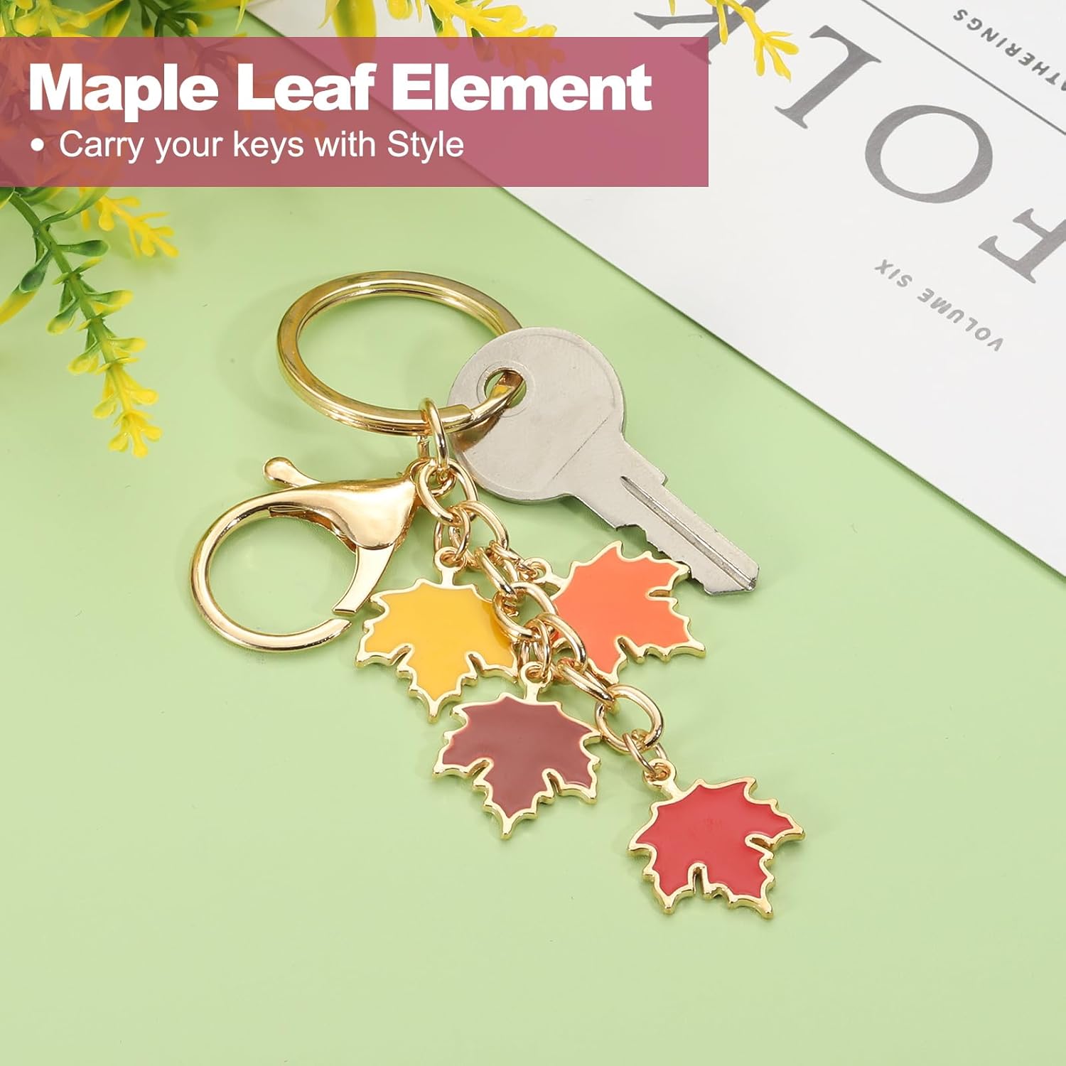 PATIKIL 1 Pcs Maple Leaf Keychain, Metal Cute Keychains Charm with Lobster Clasp Keyring Key Chain for Women Girls Bag Purse Charms Party Favors Gift, Crimson - Image 3