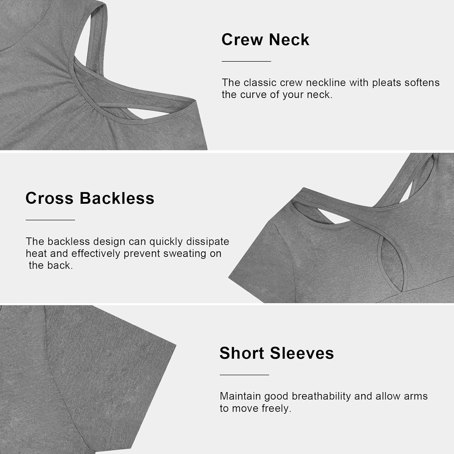 Women T-Shirts Short Sleeve Open Back Crop Workout Top UPF 50+ Crewnecck Dry Fit Athletic Tee Shirt Yoga Shirt 2025 - Image 6