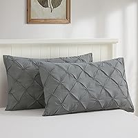 Vaulia Pinch Pleat Microfiber Pillow Shams Standard 20x26 Grey 2 Pack - Soft, Lightweight, Breathable Bedding