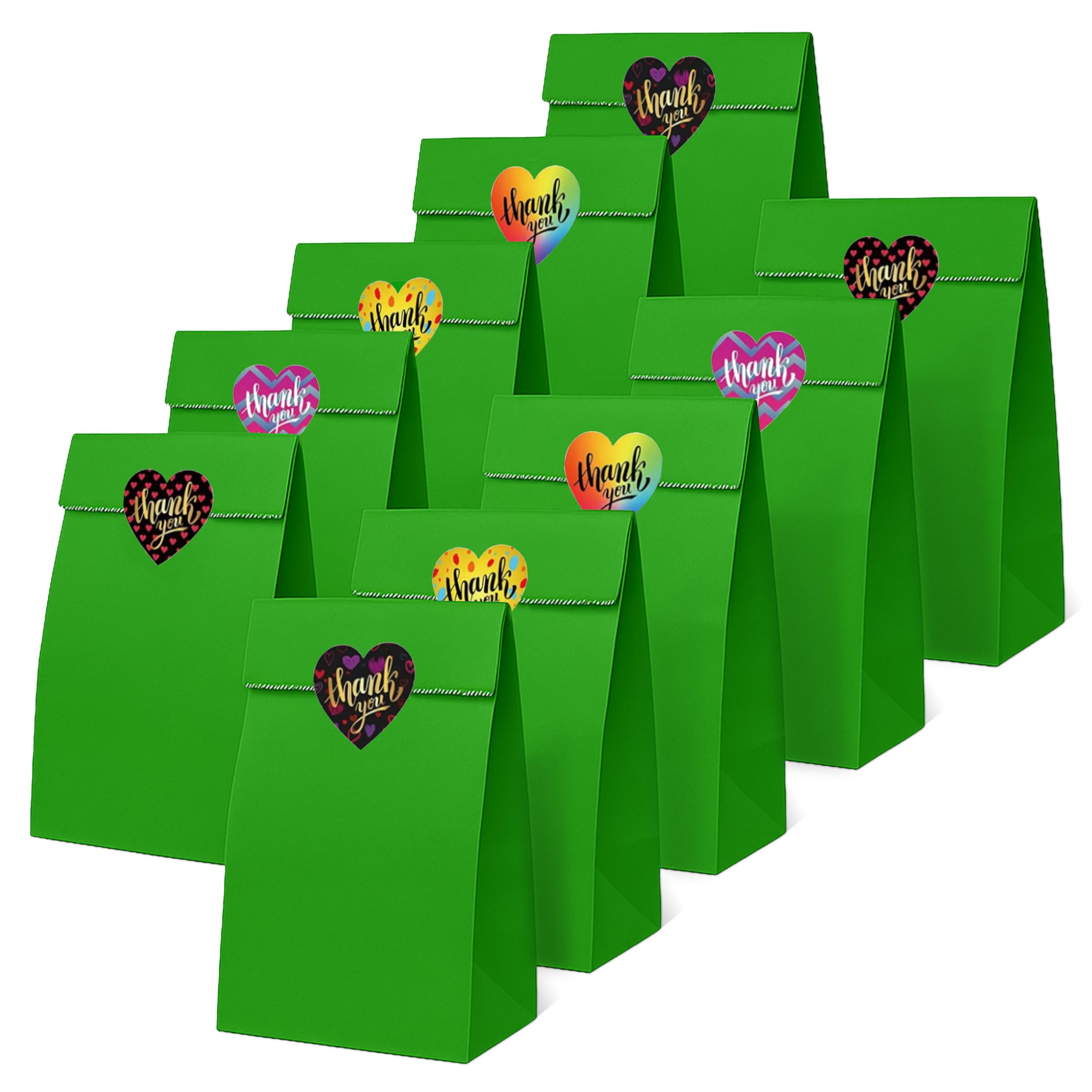 Thepaperbagstore 50 Green Paper Party Bags with Thank You Heart Stickers โ image 1