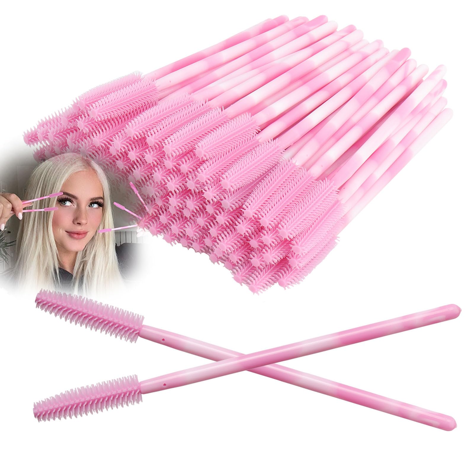 Upgrade Silicone Mascara Wands, Disposable Mascara Wand, Pink Silicone Spoolies, Soft Lash Spoolies Brush for Eyelash Extensions, Lift and Brow