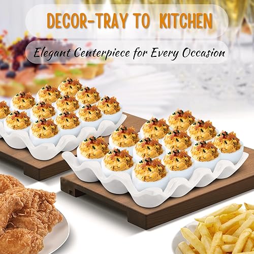 Miniatura 2 de Flexzion Bandeja de cerámica para huevos de 12 tazas, docena entera de porcelana para huevos, organizador de almacenamiento, soporte decorativo para