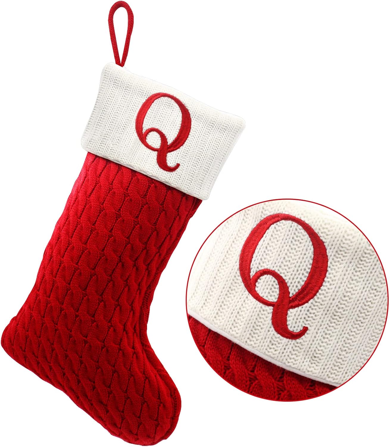 ZOEA 20 Inches Christmas Stockings with Initials, Large Embroidered Letter Knit