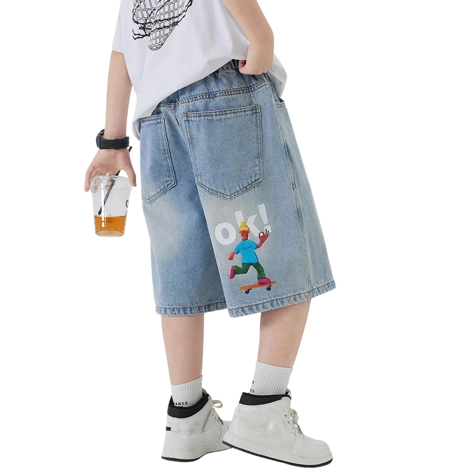 Short en jean pour garçon coupe ample décontractée style cargo ado - 7