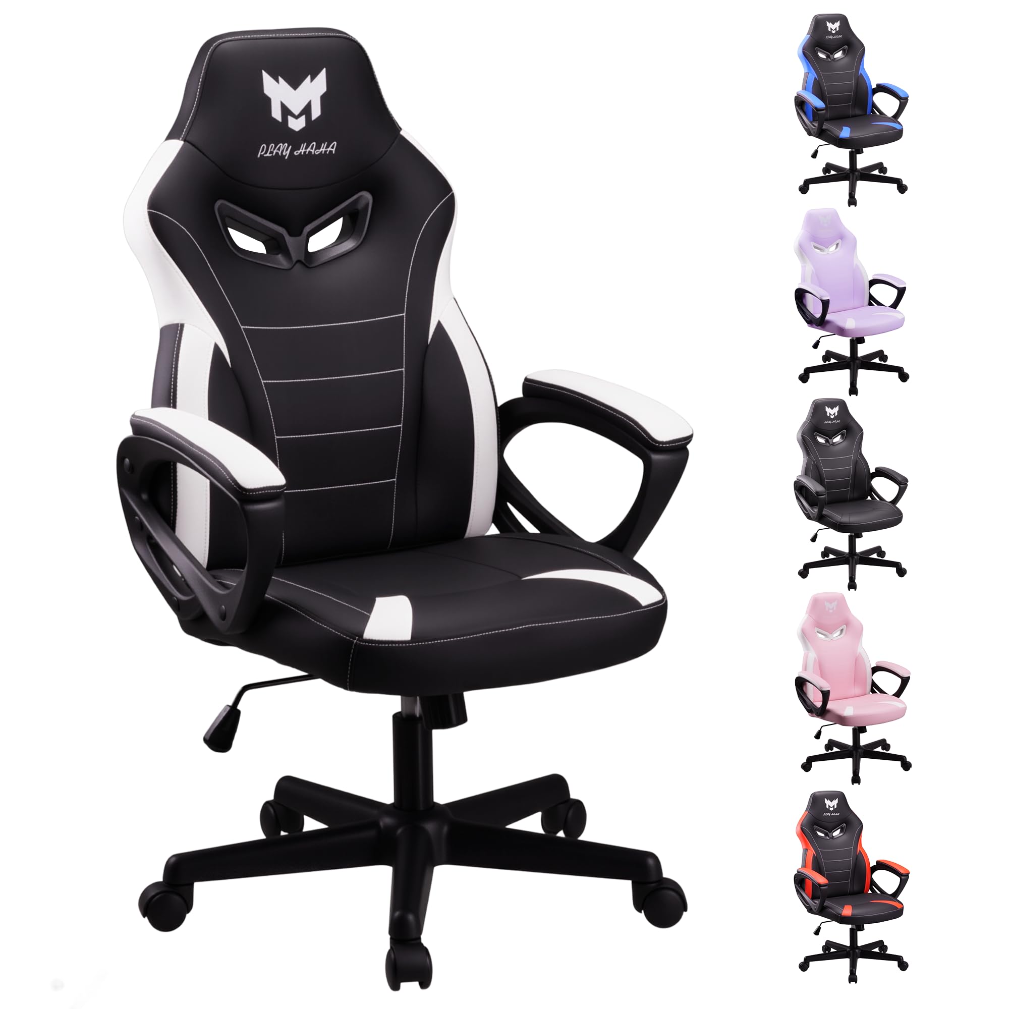 Play haha.Ergonomic high back seat with breathable mesh insert padded armrests tilt adjustment durable base lumbar support Faux leather surface for gaming home or office use