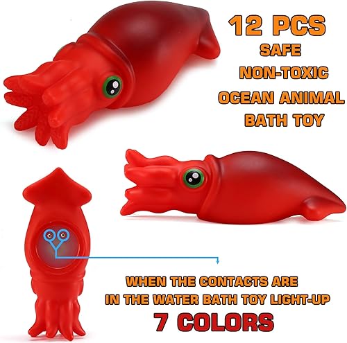 Miniatura 4 de Juguetes de baño, juego de 12 piezas de animales marinos marinos iluminados, luz LED intermitente, juguetes de bañera flotante para bebés, niños