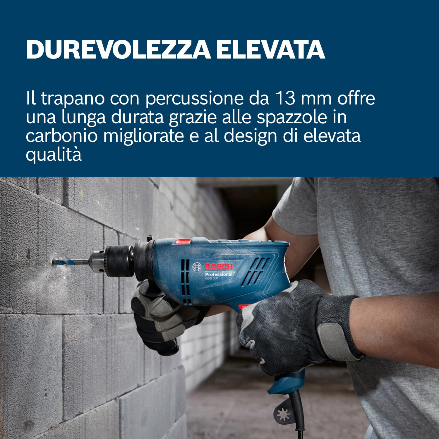 Bosch Professional Trapano con percussione a filo GSB 600 (motore da 600 W, foratura di 13 mm nel calcestruzzo, spazzola in carbonio)