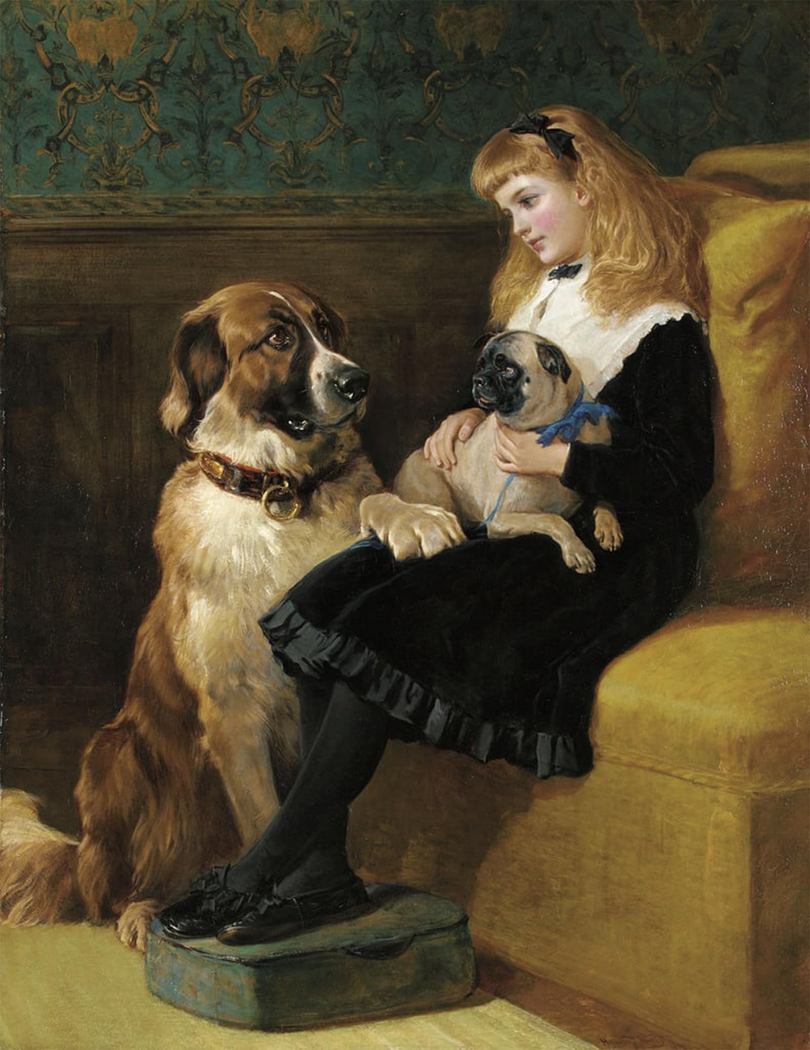 ARTXLXXBN Famous Painting Canvas Artwork Graffiti Print Her Only Playmates by Heywood Hardy Portrait Canvas Image for Home Decor 60x90cm