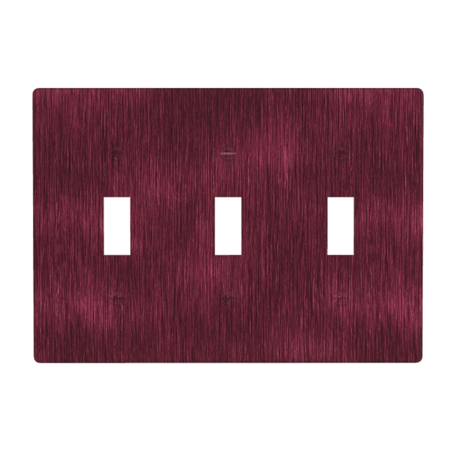 Burgundy Metal with Subtle Shine Lines Light Switch Covers 3 Gang Triple Toggle Wall Plate Switchplate Electrical Faceplate for Bathroom Kitchen Bedroom Decor