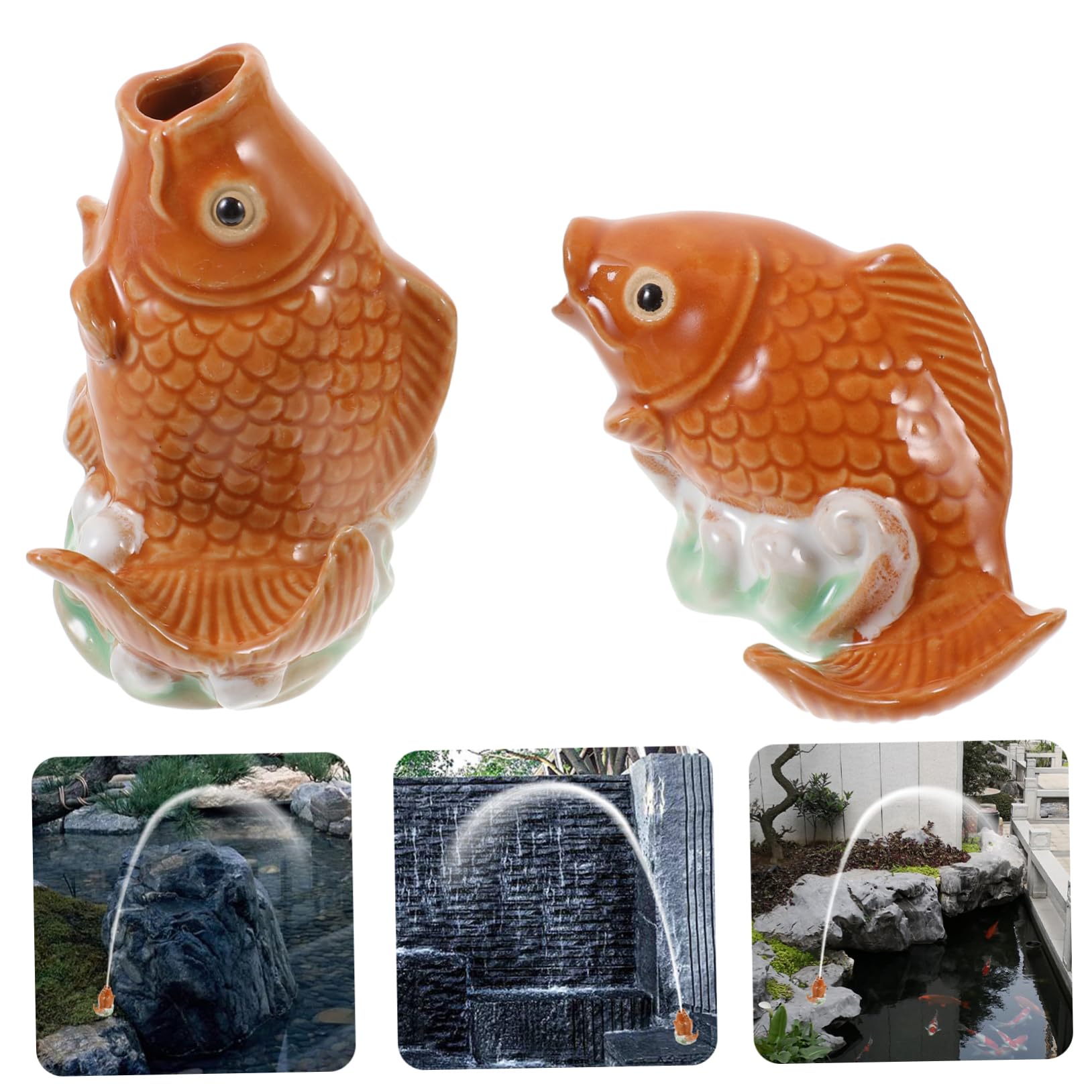 ifundom Statua di Carpa in Ceramica 2 Pezzi per Giardino Esterno