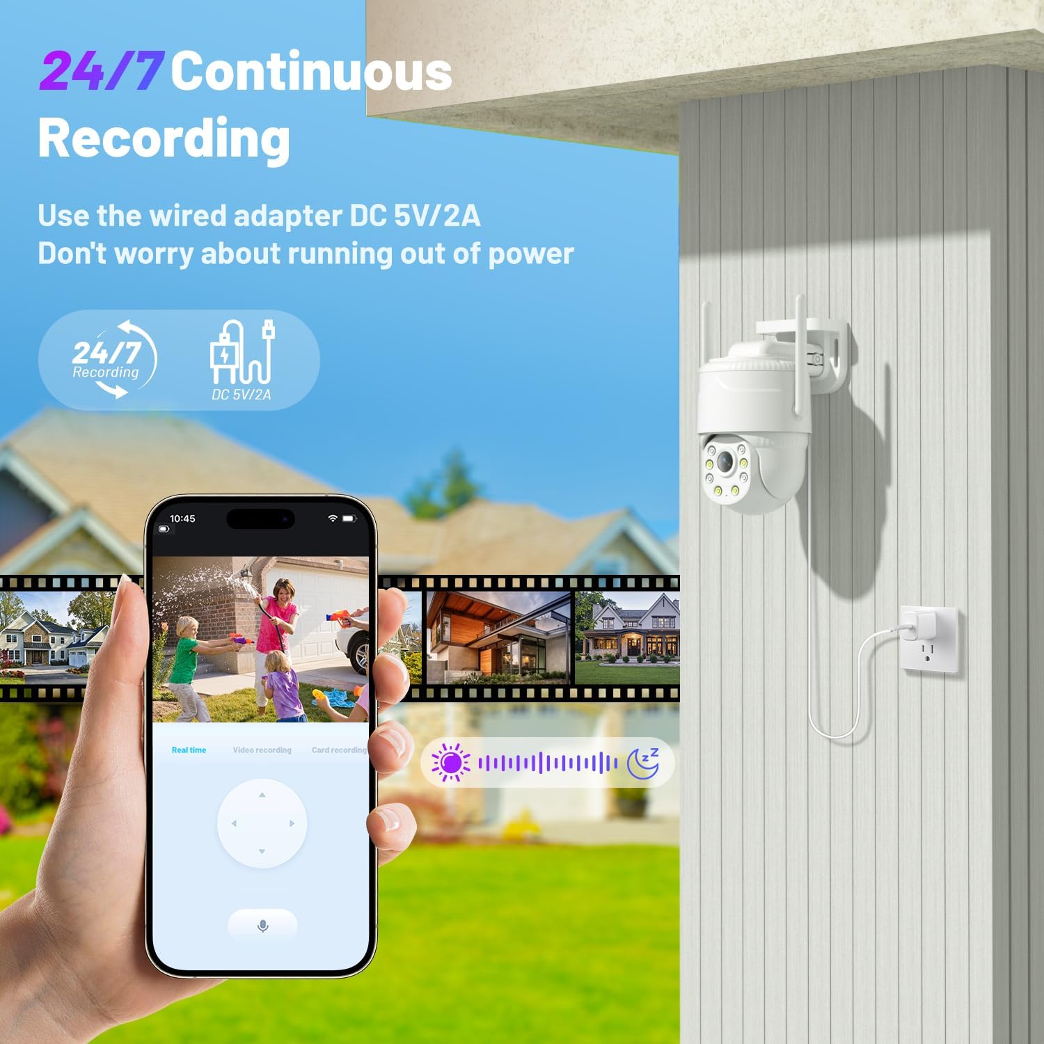 KKB camera connected to power for 24/7 recording