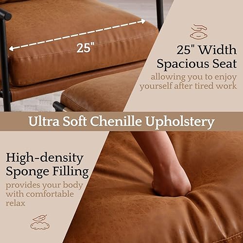 Miniatura 6 de LukeAlon Juego de 2 sillas auxiliares de piel sintética, sillas de descanso ultra suaves con patas de metal, sillones modernos tapizados de mediados