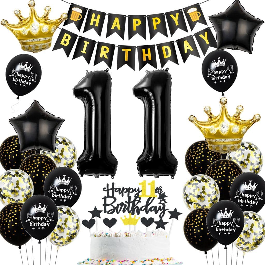 Black Gold 11th Birthday Boy Girl Decoration,11th Birthday Balloons Decoration Black Gold,11th Birthday Decoration,Black Birthday Decoration 11 Years,Kids 11 Party Decoration Black Gold