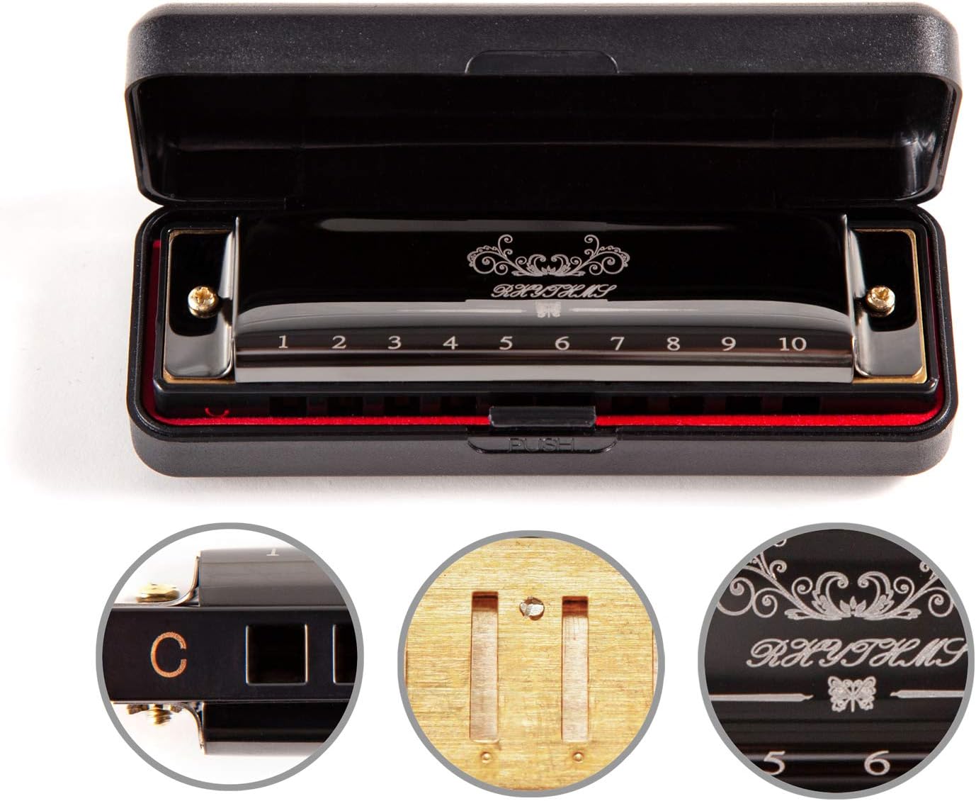 Harmonica, Standard Diatonic Key of C 10 Holes 20 Tones Blues Mouth Organ Harp For Kids, Beginners, Professional, Students (Black)