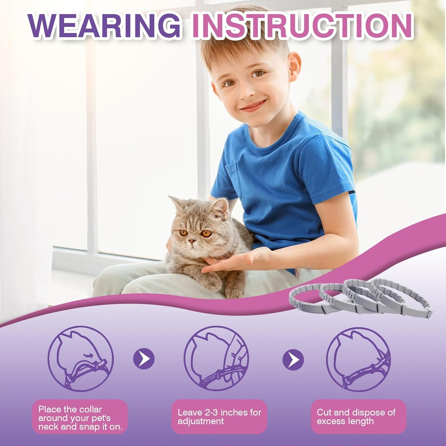 Calming Collar for Cats 4 Pack Cat Calming Collar with Soothing Cat Pheromone Collar Technology Helps Relieve Cats Anxiety Relief Stress Adjustable Fit Long-Lasting 30 Days Grey - Image 4