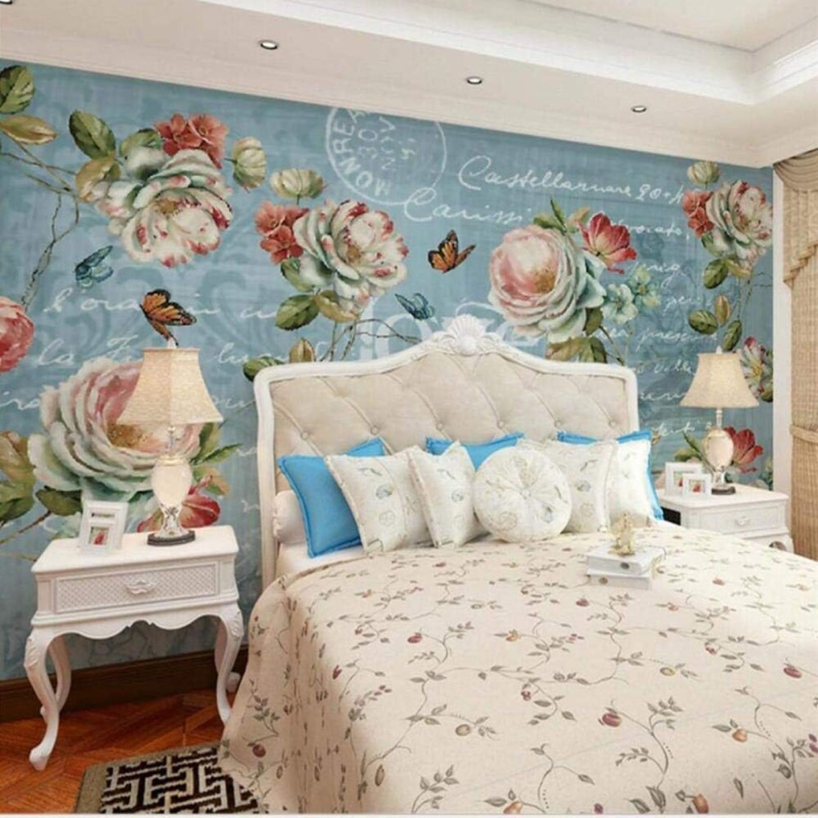 Papel pintado pared 3D flores retro vinilos decorativos cocina dormitorio 400x280