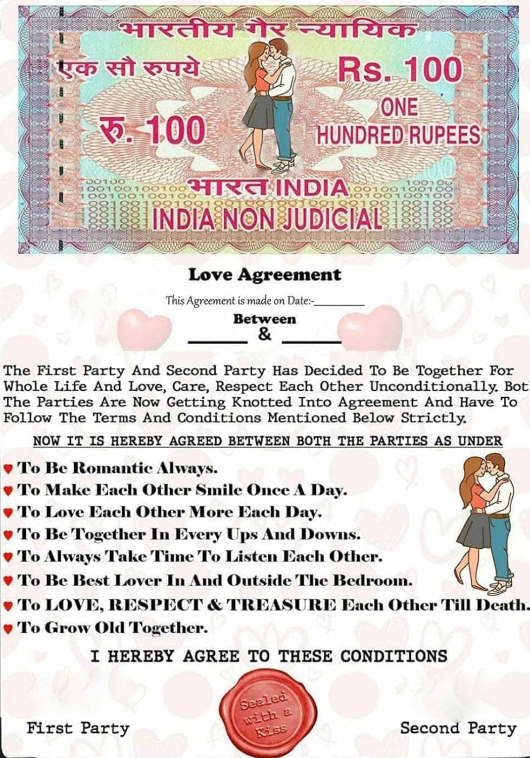 Love Agreement Certificate/Love Contract Agreement for Boyfriend