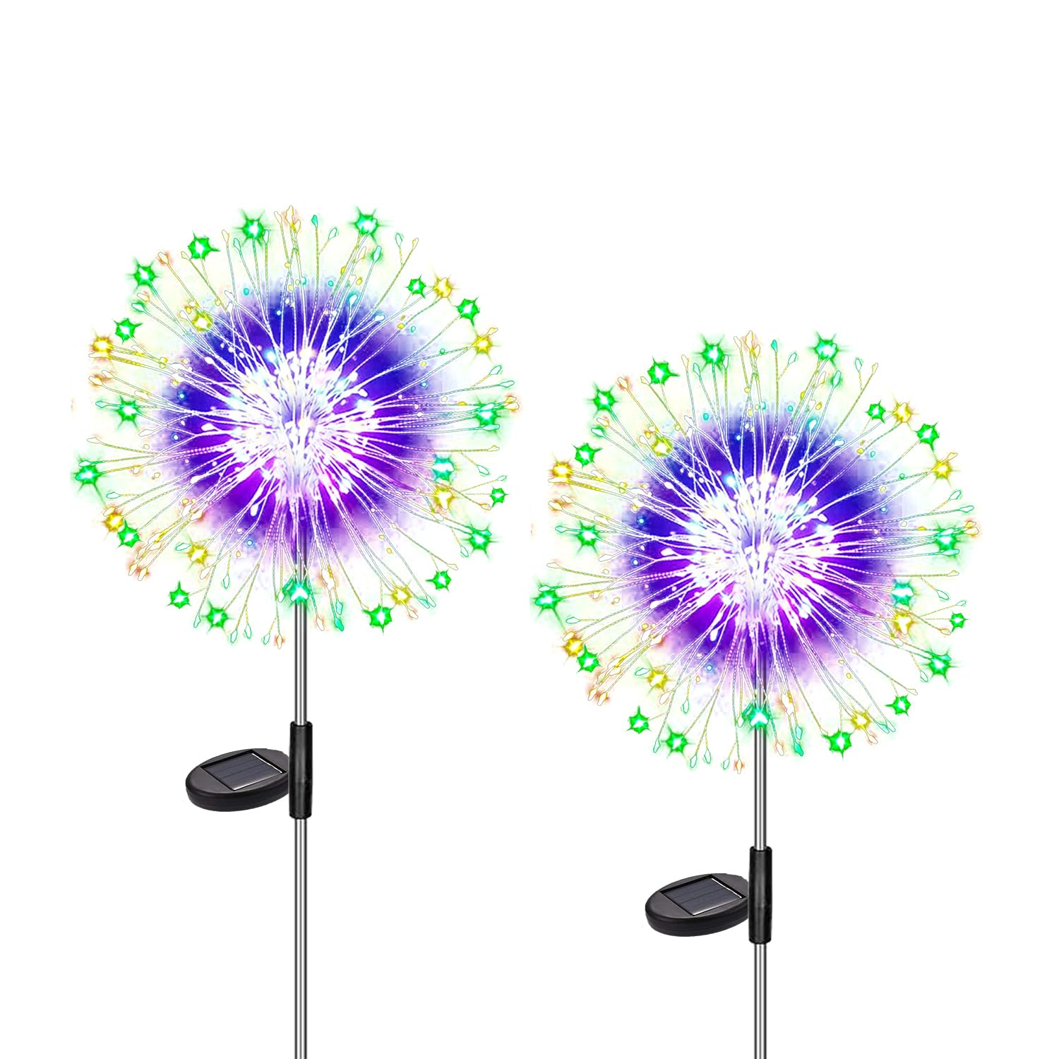 Dekofun Gartendeko Solarleuchten 2 Stück 120 LED Weihnachtsbeleuchtung Solar, 8 Modi Feuerwerk Gartenleuchten, IP65 Wasserdicht Pusteblume Gartenstecker Solarlampen für Außen Balkon Deko - Mehrfarbig