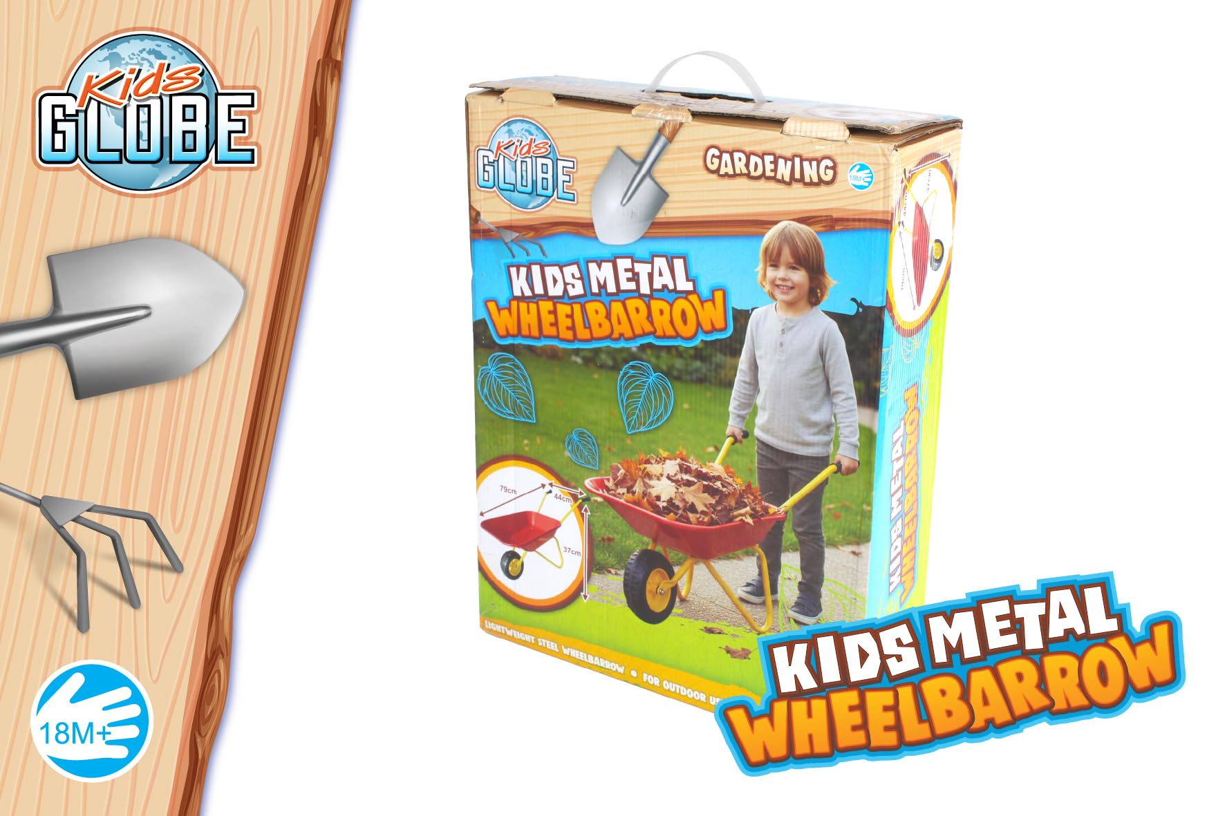 Kids Globe 721995 - Carrello per bambini (metallo, carico fino a 5 kg, giocattolo per bambini a partire dai 18 mesi, carriola in metallo)