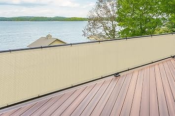 SunnyRoyal 3x15 Balcony Privacy Fence Screen Apartment Railing Deck Cover, 3FT Outdoor Patio Screens with Zip Ties, HDPE Shade Cloth with Grommets, Mesh Fabric for Porch Backyard, Beige