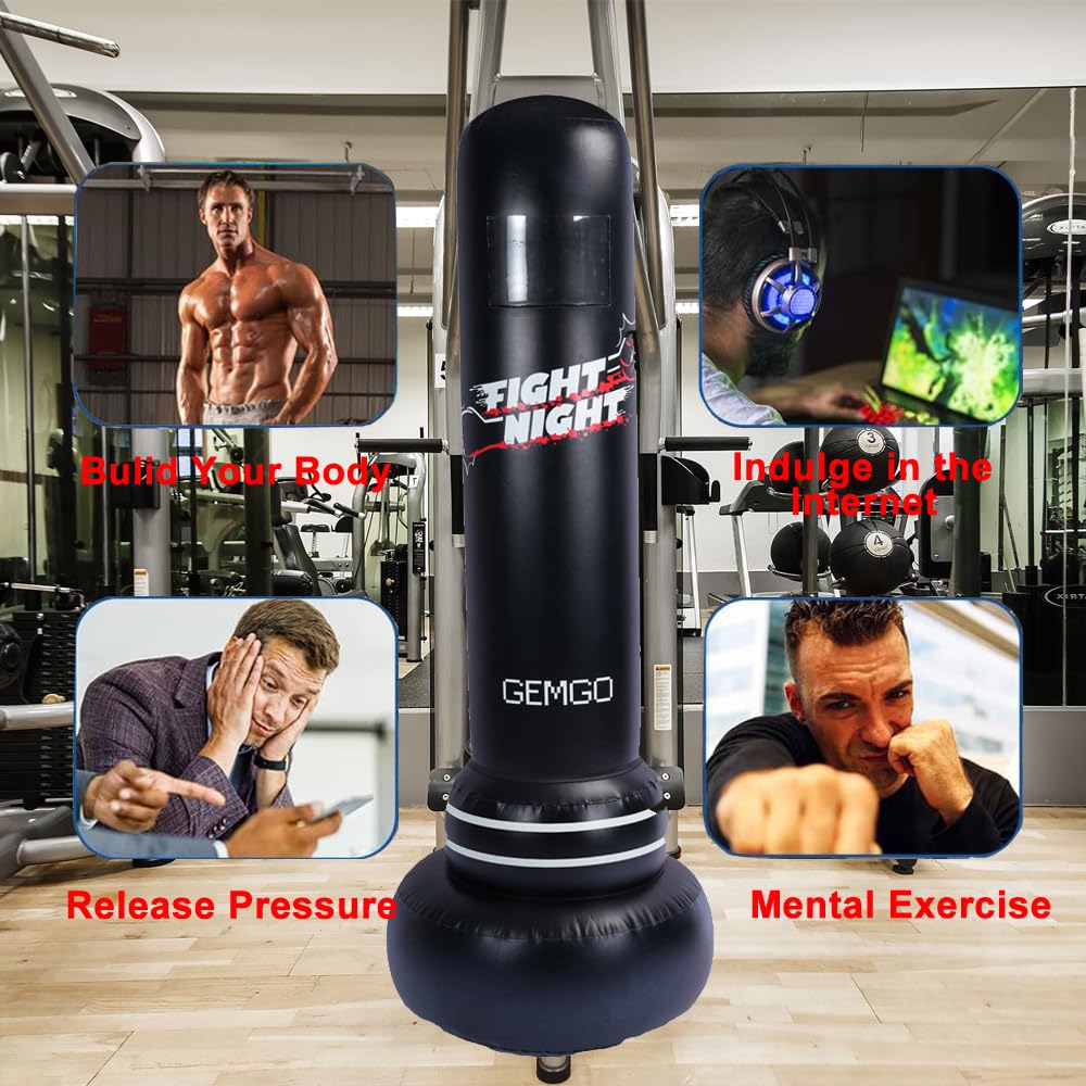Sacco da Boxe per Bambini Adulti, JanTeelGO Sacco da Boxe per Bambini 180 cm con Design Tascabile,Palla Big Speed in PVC Spessore 0,4 mm - Bicchiere a Rimbalzo Immediato per Karate
