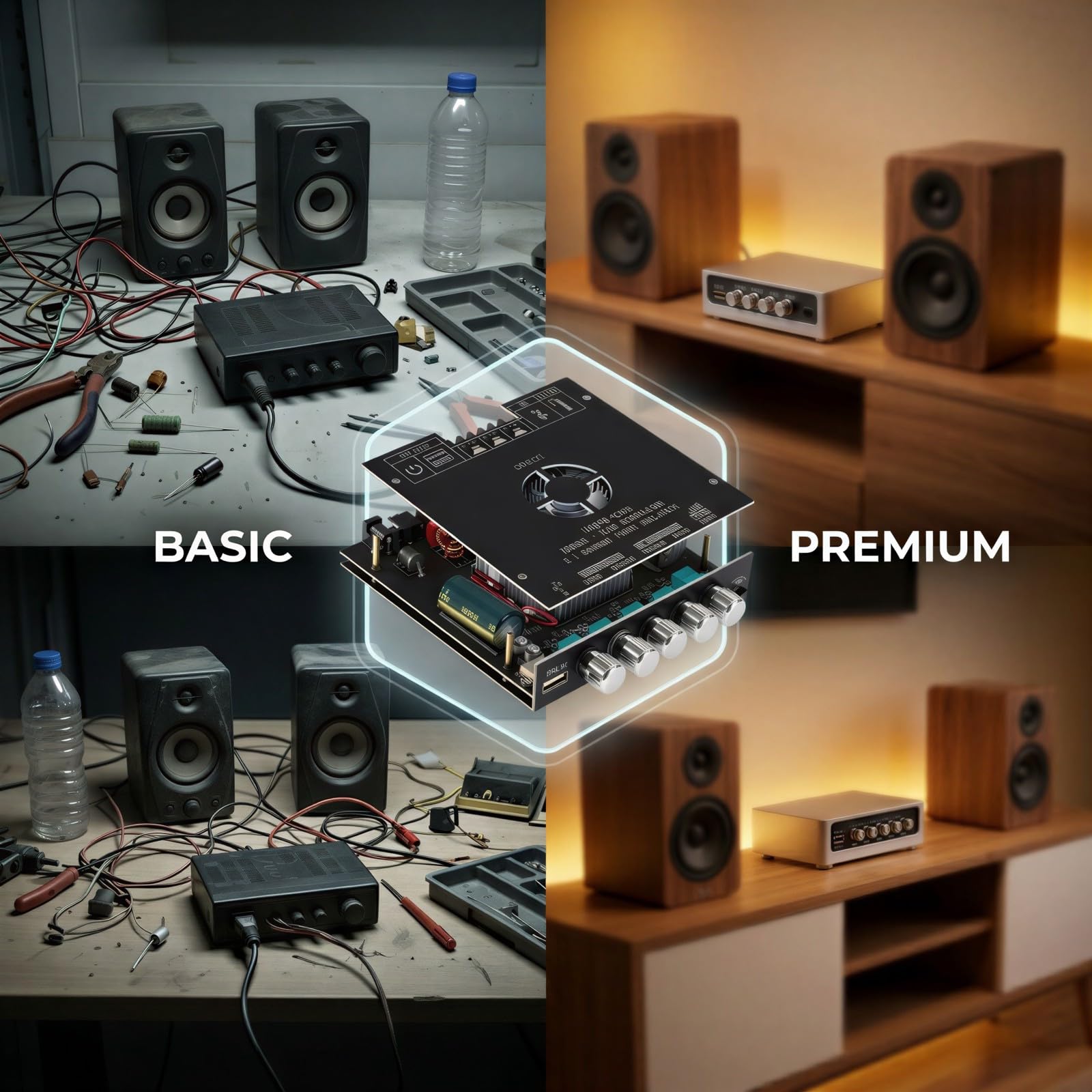ZK-HT21 TDA7498E Bezprzewodowa płyta wzmacniacza mocy, 2.1-kanałowy wzmacniacz audio, wyjście 160 W x 2 Plus 220 W, sterowanie tonami wysokimi basami do głośników DIY, domowego stereo, 14,5 x 12,7 x