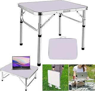 Folding Computer Workstation Table for Small Spaces, 60x40cm Aluminium Portable Side Table Notebook Stand Reading Desk for Couch Floor Kids, Foldable Sofa Bed Breakfast Tray with Height Adjustable