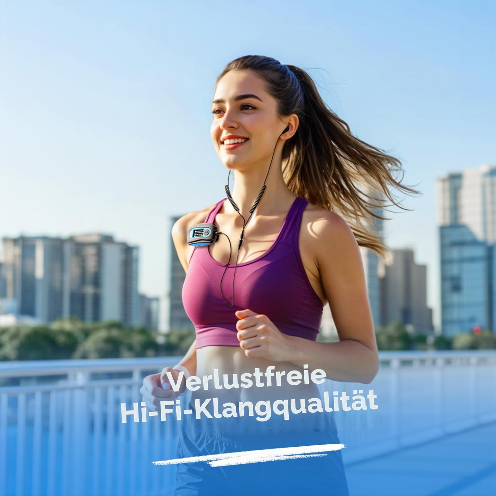 AGPTEK IPX8 Wasserdicht MP3 Player, 8GB HiFi MP3 Musik Player zum Schwimmen und Laufen, mit wasserdicht Kopfhörer, Audiokabel und 3 Paar Ohrstöpsel (L/M/S), unterstützt FM, Shuffle Funktion, Blau