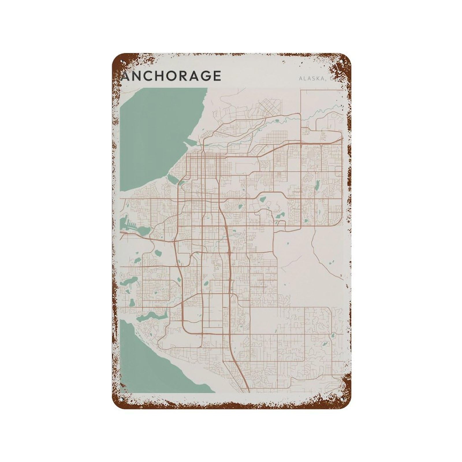 xiaoxiaoshen Anchorage Map Alaska Travel Gift Farmhouse Decor (2) Wall Decor Art Metal Tin Poster Modern Home Decor Art Home Bar Shop Decorations Vintage Sign 30x20cm