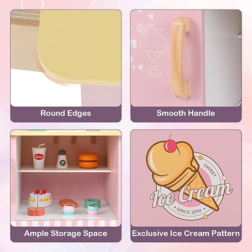 Miniatura 15 de INFANS Juguete de madera para tienda de comestibles, soporte de mercado, juego de simulación con rueda universal, báscula de alimentos, caja Rosa