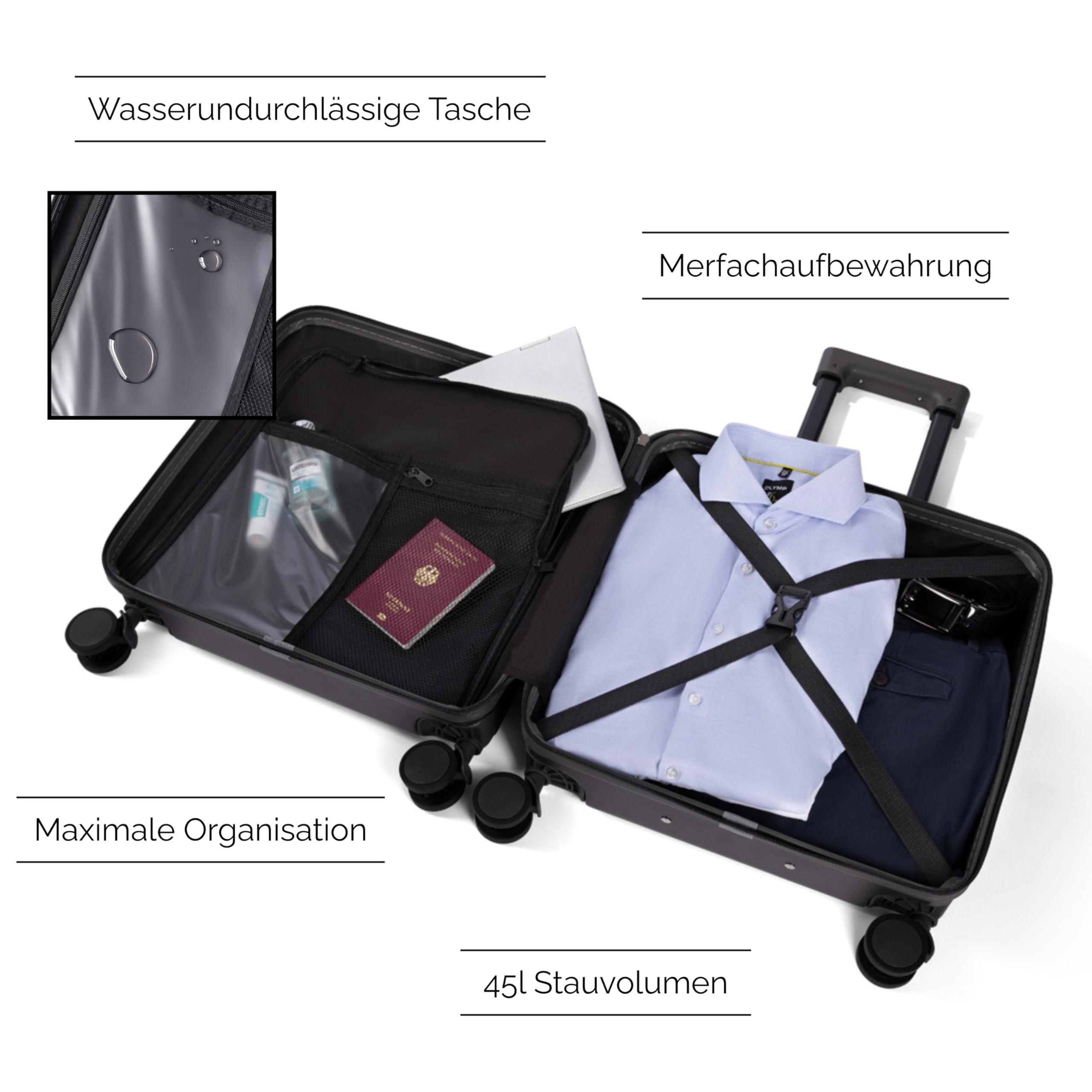 MAX & SONS Premium Business Trolley Kabinengepäck Leicht Rollen Koffer mit Laptopfach Handgepäck Reise Trolley für Geschäftsreisen