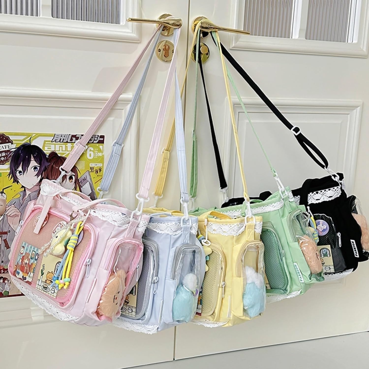 Lolita Ita Bag Clear Display DIY Bag ita tote bag pin display with Insert large messenger bag Kawaii Anime lace trim bag image 3