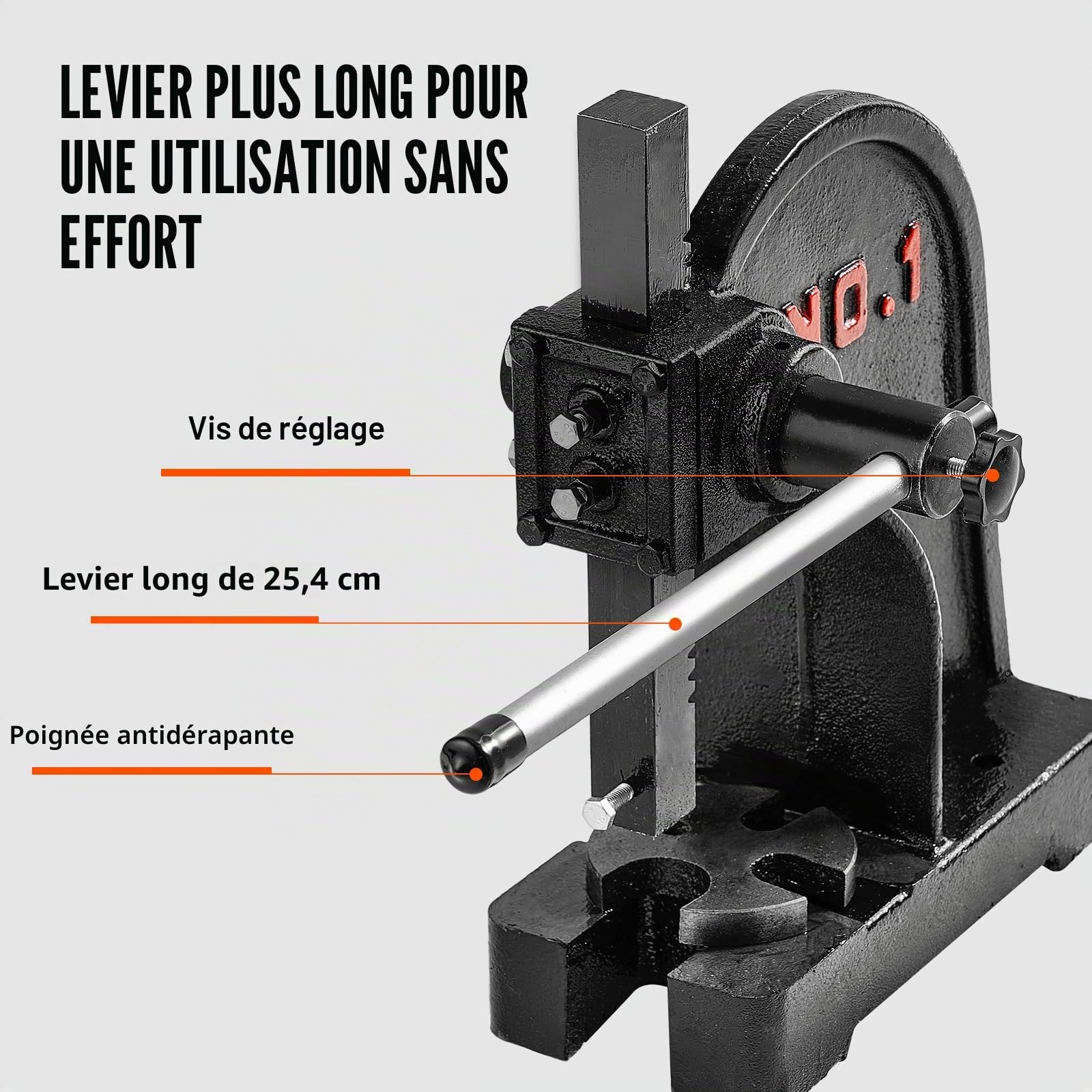 VEVOR Presse à Crémaillère, Presse à Arbre Manuelle de 1 Tonne, Hauteur Maximale de 150 mm, Presse Manuelle de Précision Robuste en Fonte, pour l'Estampage, Le Pliage, l'Étirement et Le Formage