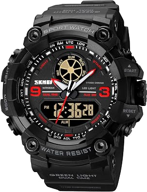 FANMIS Mens Analog Digital Dual Display Sports Watches Military Multifunctional 50M Waterproof LED Watch with Alarm Stopwatch Backlight 12H/24H Outdoor Running Swimming