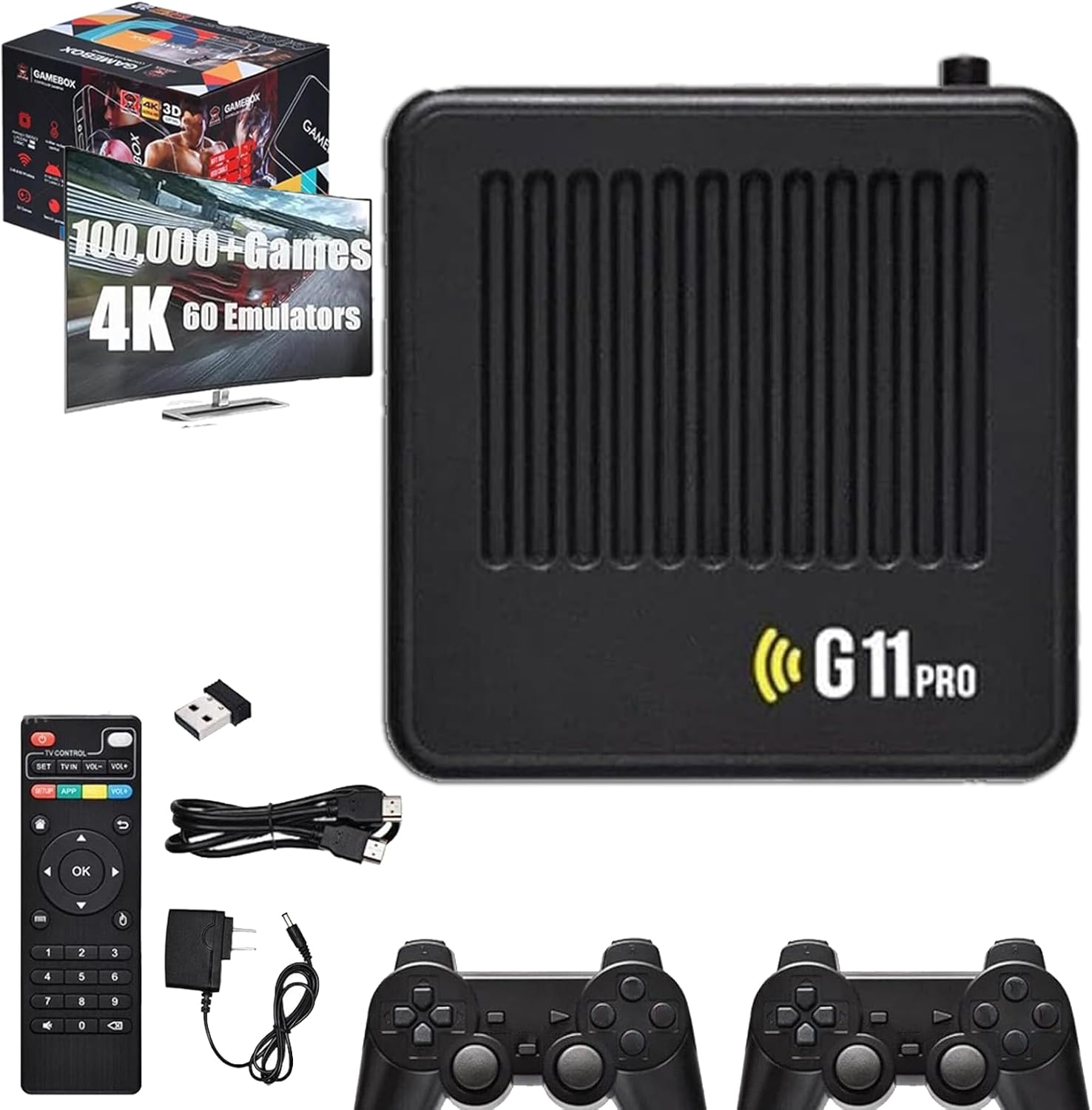 All8bit, All 8 Bit G11 Pro, All 8 Bit Console G11 Pro, 100,000 Games, [4K + 256GB] with 2.4G Wireless Dual Controllers, Portable Plug, Play Gaming Console (256GB)