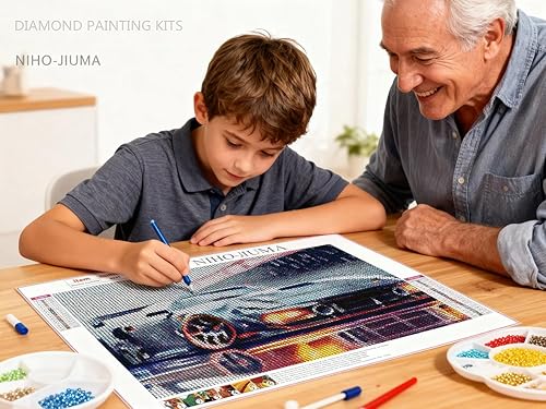 Miniatura 2 de NIHO-JIUMA Kit de pintura de diamantes para automóvil deportivo de día lluvioso, bricolaje 5D, regalo de arte de diamante para adultosadolescentes,